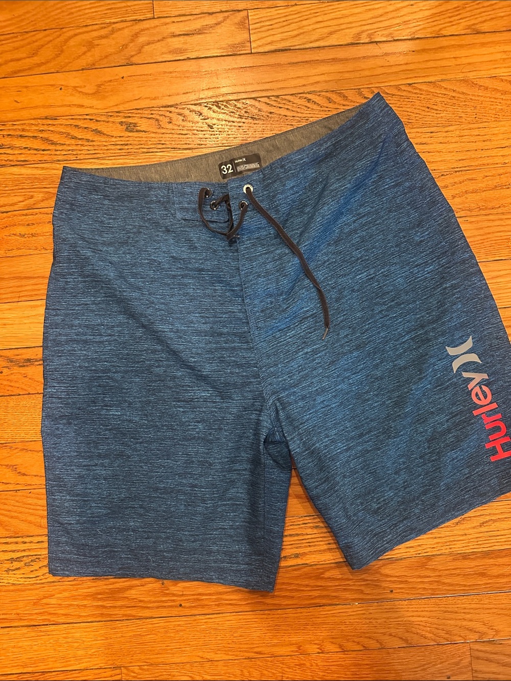Hurley Men's Blue Heather Swim Board Shorts with Red Logo
